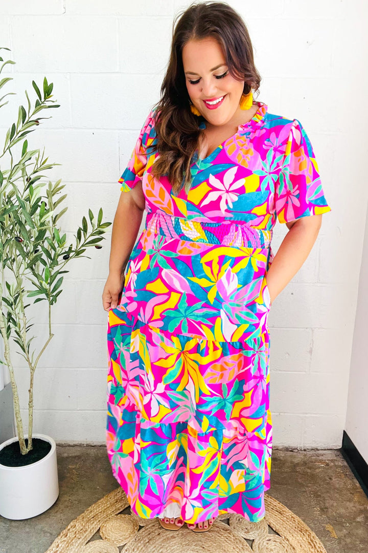 Tropical Trance Fuchsia Floral Smocked Waist Maxi Dress | Nikki &amp; Co. Boutique