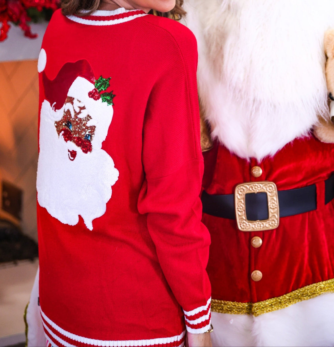 Jolly Santa Cardigan - Red (Pre-order) - Nikki &amp; Co. Boutique