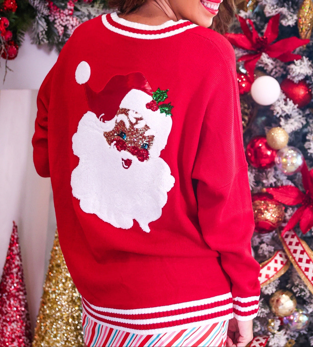 Jolly Santa Cardigan - Red (Pre-order) - Nikki &amp; Co. Boutique