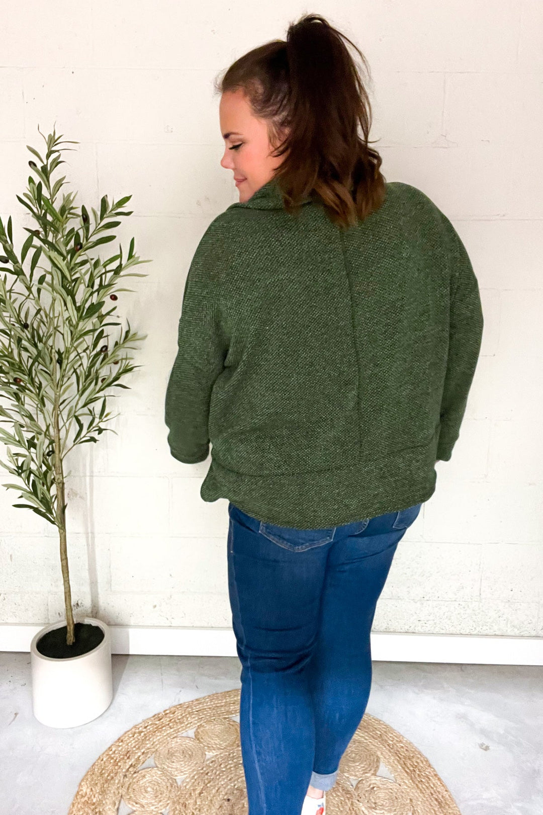 Easy Living Olive Textured Knit Notch Neck Oversized Collar Sweater | Nikki &amp; Co. Boutique