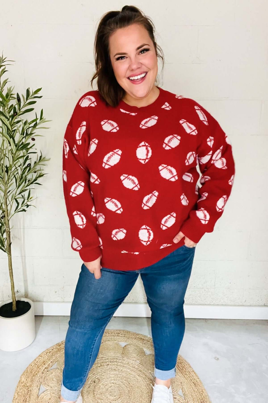 Game Day Red Football Print Jacquard Knit Sweater - Nikki &amp; Co. Boutique