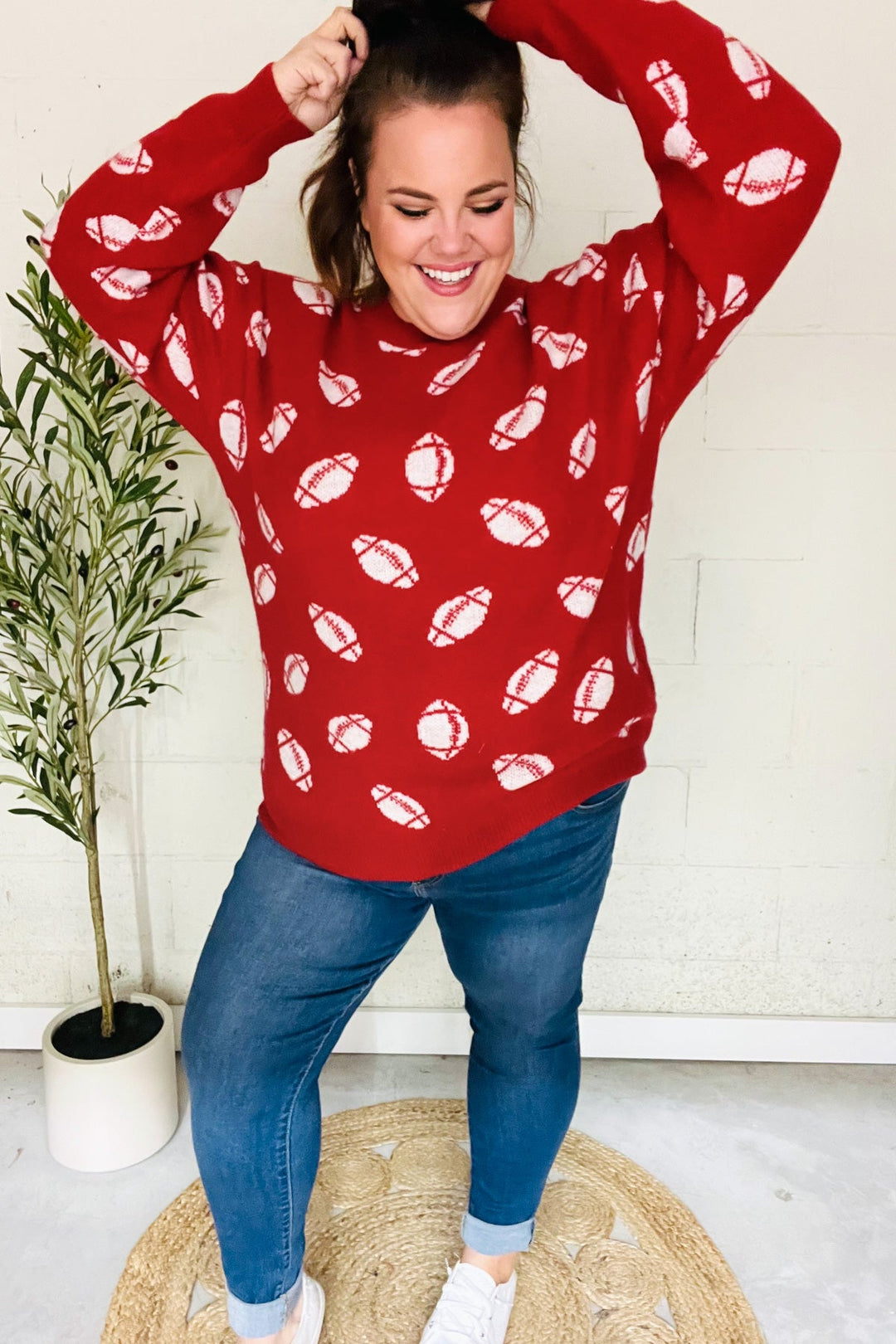 Game Day Red Football Print Jacquard Knit Sweater - Nikki &amp; Co. Boutique