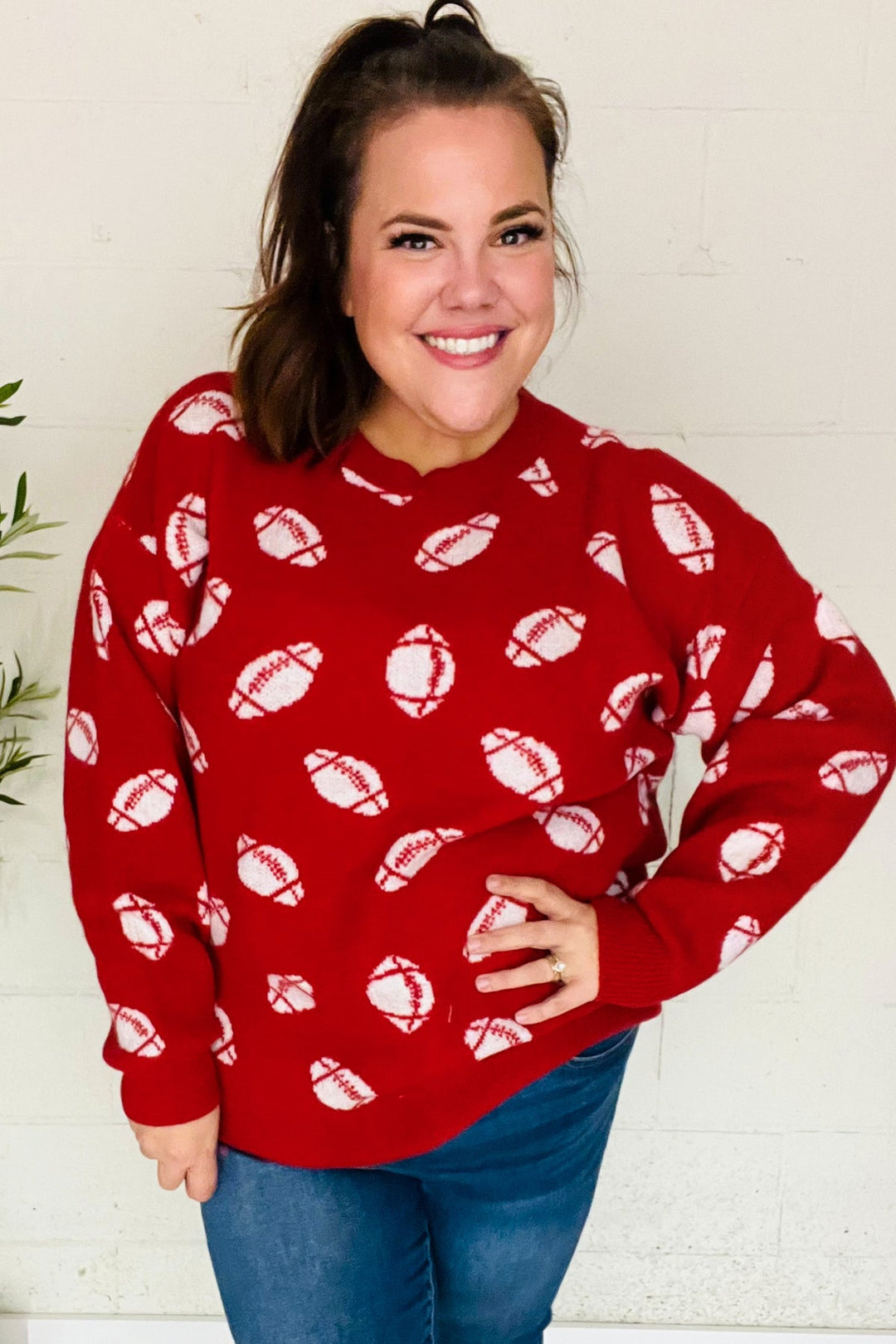 Game Day Red Football Print Jacquard Knit Sweater - Nikki &amp; Co. Boutique