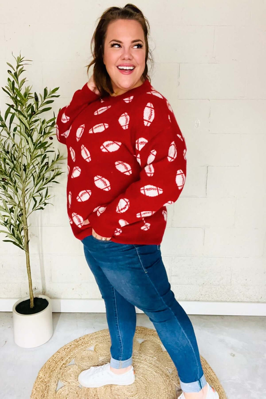 Game Day Red Football Print Jacquard Knit Sweater - Nikki &amp; Co. Boutique