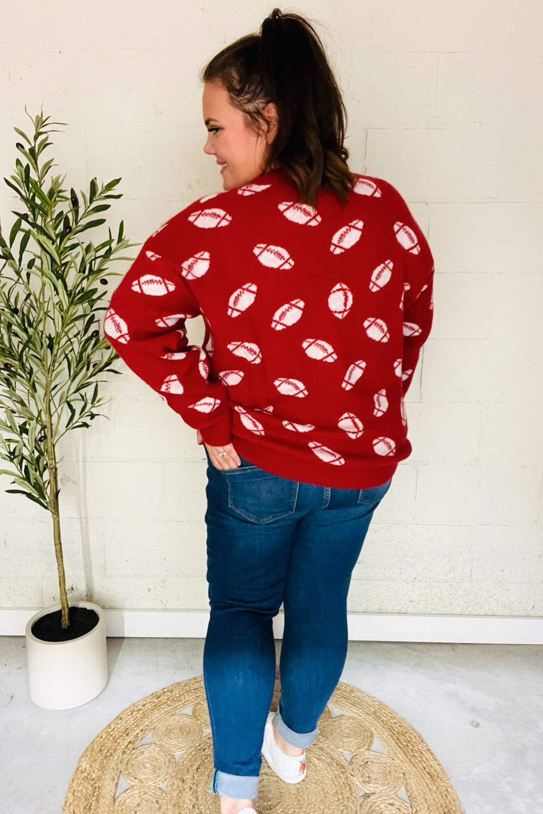 Game Day Red Football Print Jacquard Knit Sweater - Nikki &amp; Co. Boutique