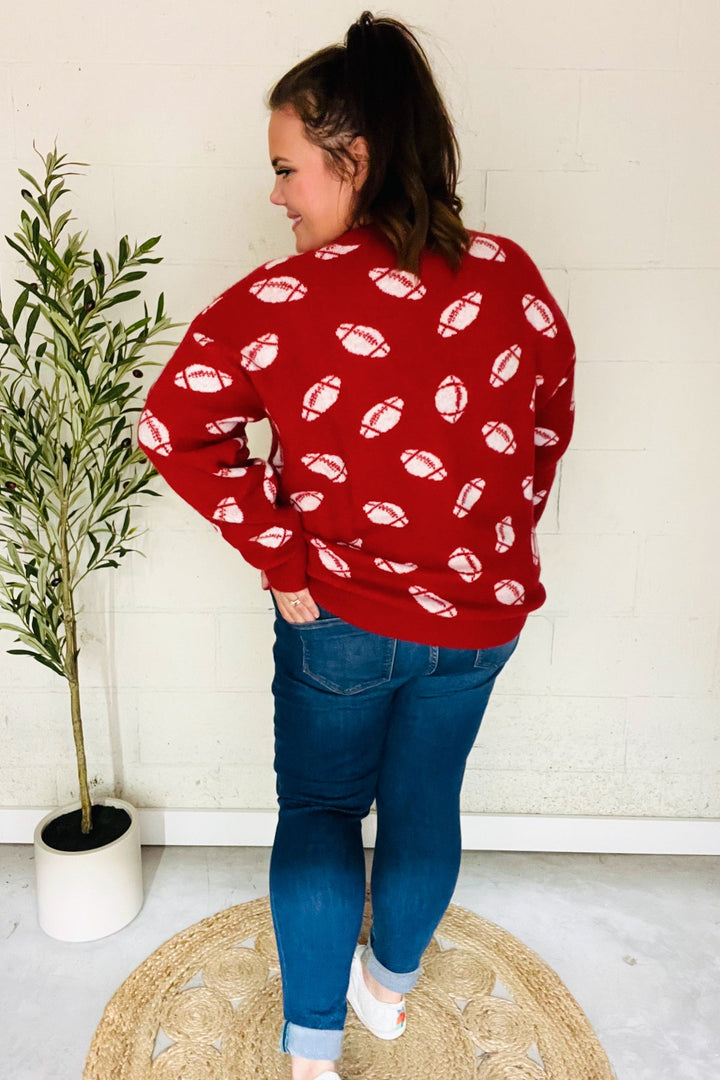 Game Day Red Football Print Jacquard Knit Sweater - Nikki &amp; Co. Boutique