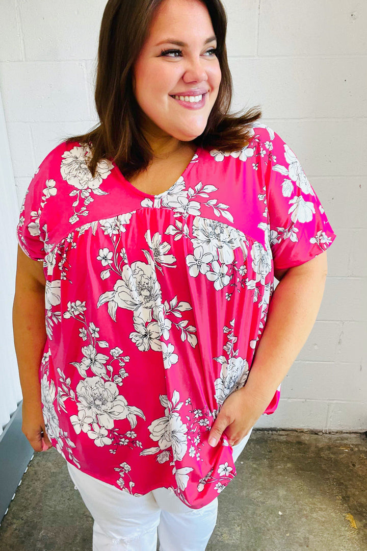 Fuchsia Floral V Neck Dolman Tops | Nikki &amp; Co. Boutique