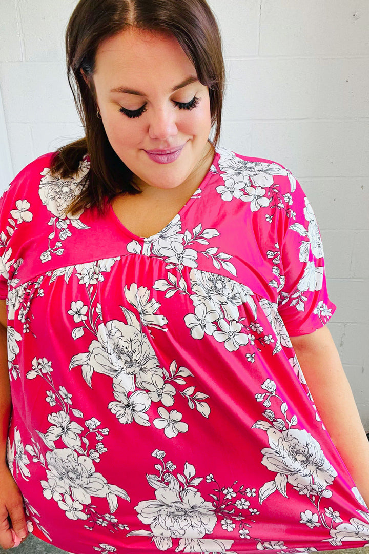 Fuchsia Floral V Neck Dolman Tops | Nikki &amp; Co. Boutique