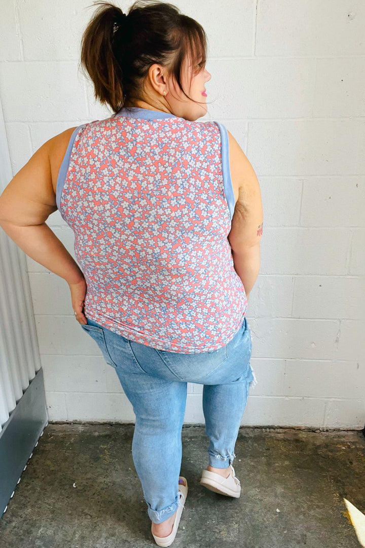 Coral &amp; Denim Stripe Floral Print Tank Top | Nikki &amp; Co. Boutique