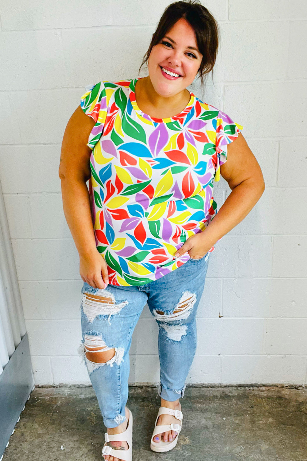Feeling Playful Lavender &amp; Yellow Floral Print Flutter Sleeve Tops | Nikki &amp; Co. Boutique