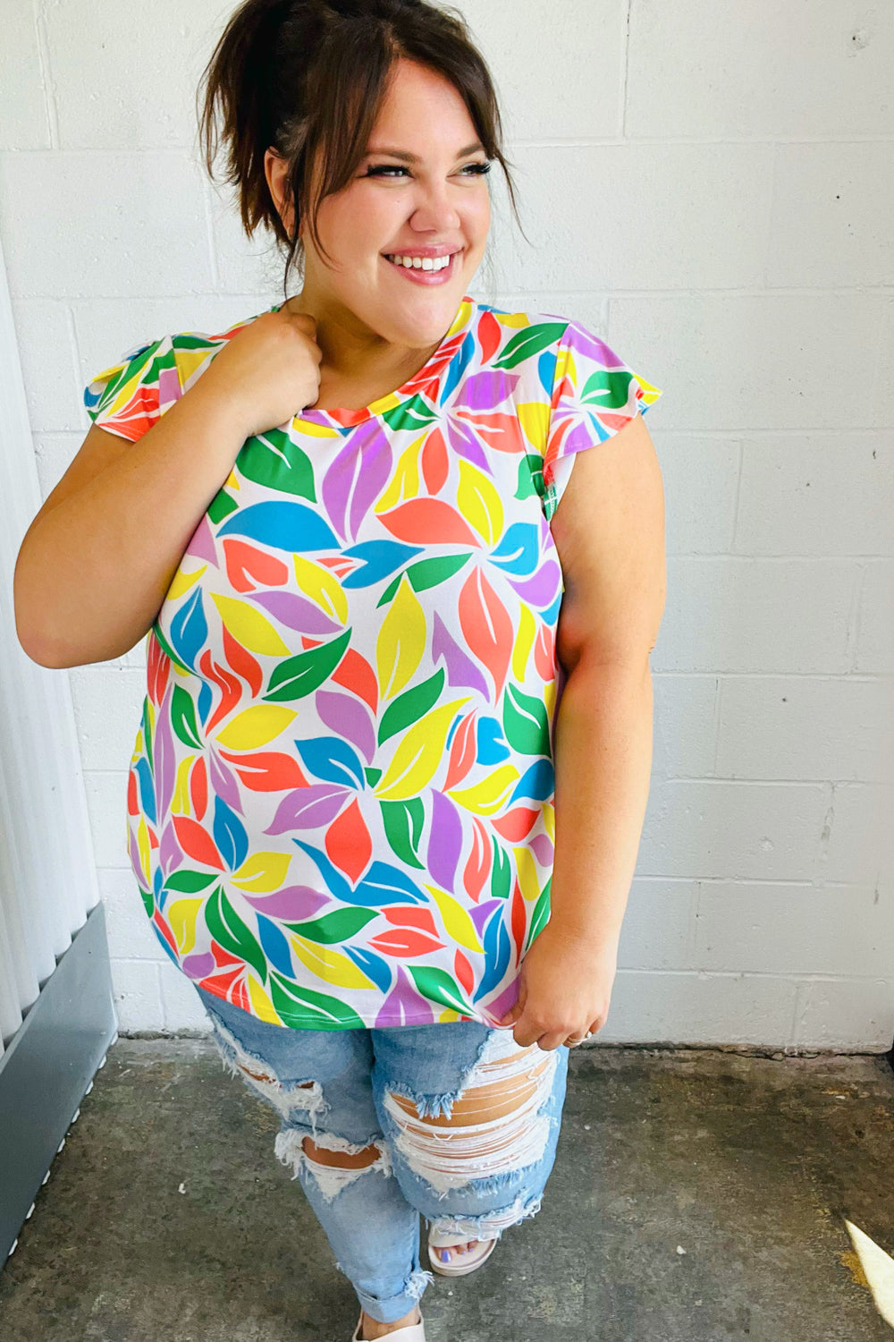 Feeling Playful Lavender &amp; Yellow Floral Print Flutter Sleeve Tops | Nikki &amp; Co. Boutique
