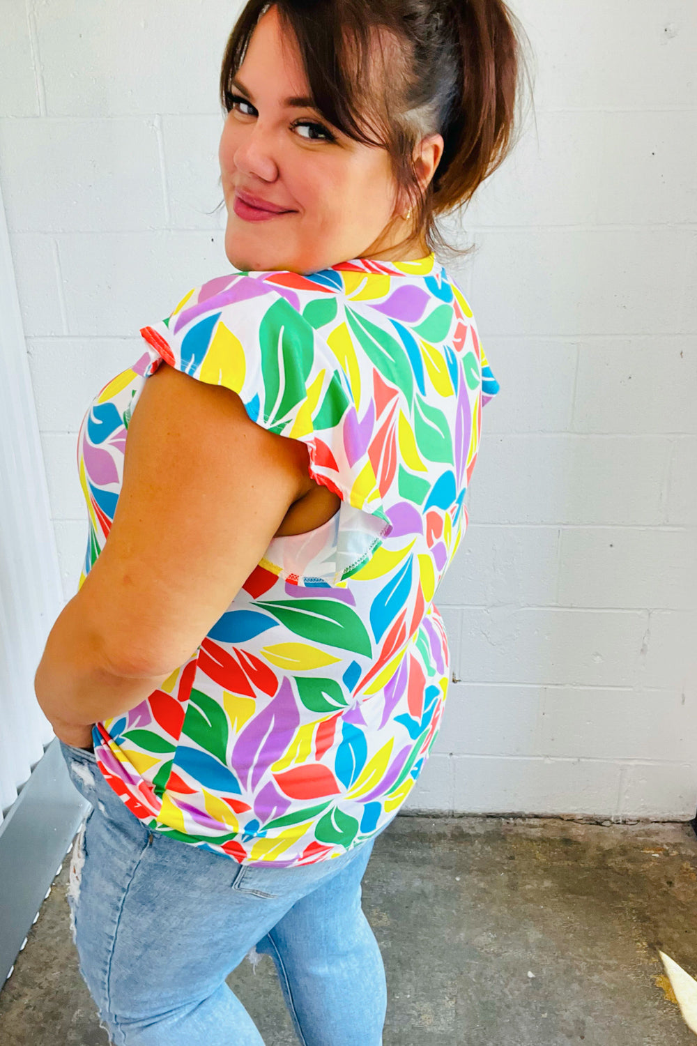 Feeling Playful Lavender &amp; Yellow Floral Print Flutter Sleeve Tops | Nikki &amp; Co. Boutique