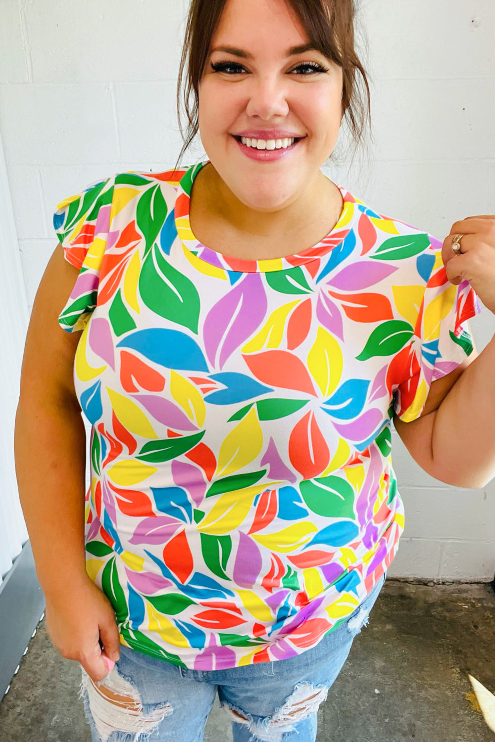 Feeling Playful Lavender &amp; Yellow Floral Print Flutter Sleeve Tops | Nikki &amp; Co. Boutique