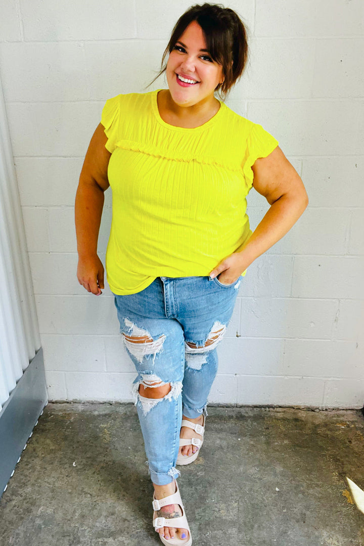 Yellow Wide Rib Frilled Shorts Sleeve Yoke Tops | Nikki &amp; Co. Boutique