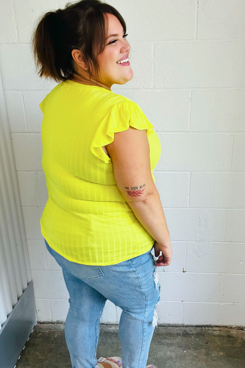 Yellow Wide Rib Frilled Shorts Sleeve Yoke Tops | Nikki &amp; Co. Boutique