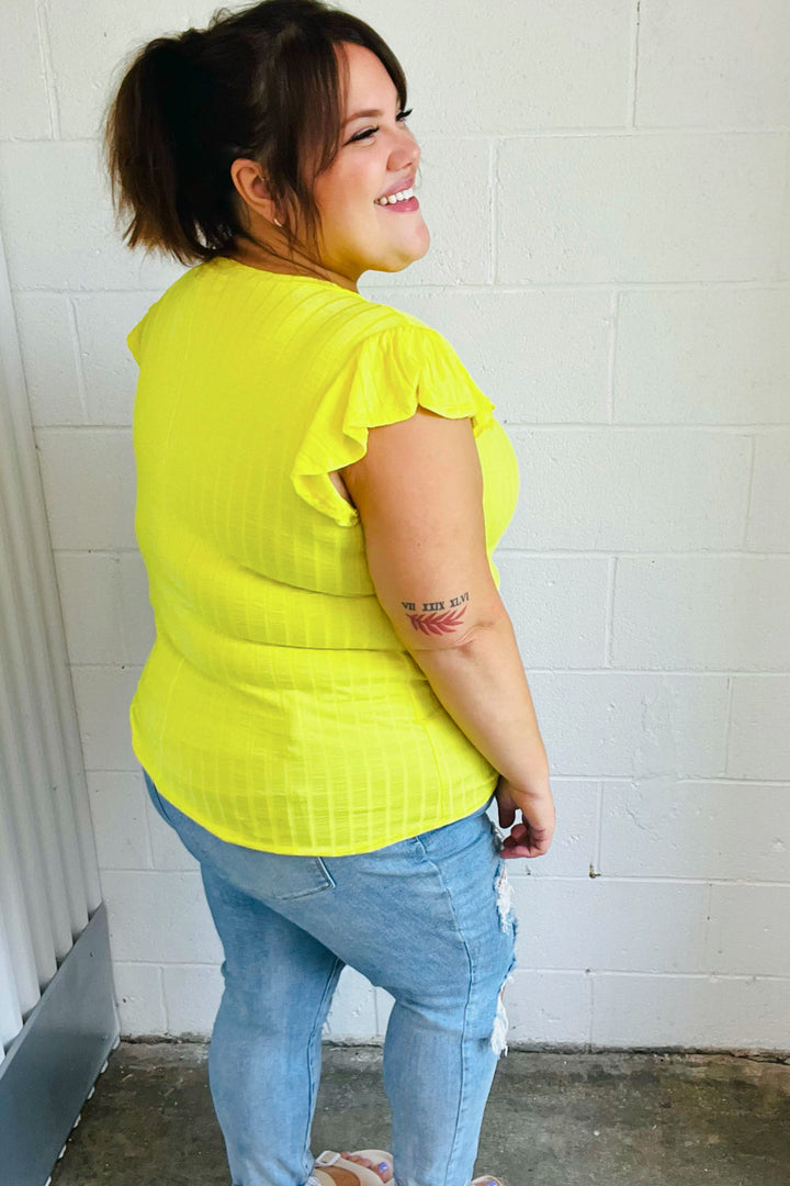 Yellow Wide Rib Frilled Shorts Sleeve Yoke Tops | Nikki &amp; Co. Boutique