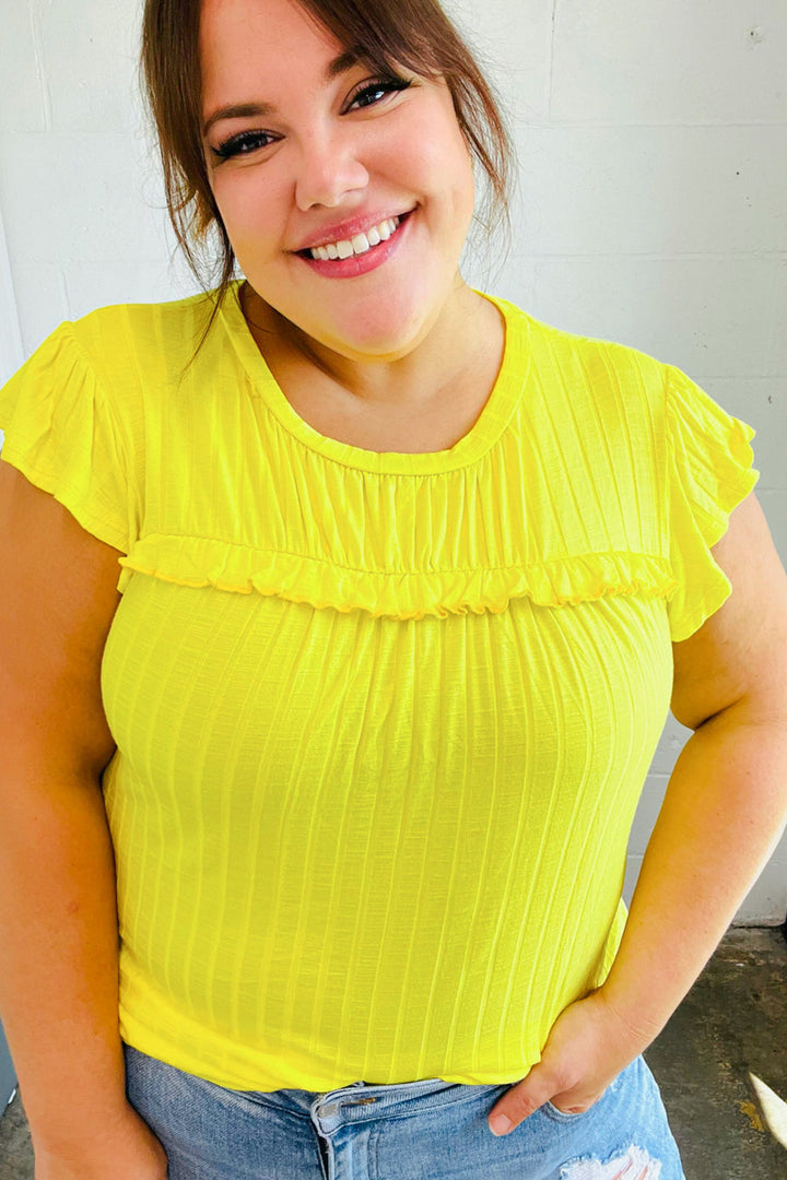 Yellow Wide Rib Frilled Shorts Sleeve Yoke Tops | Nikki &amp; Co. Boutique