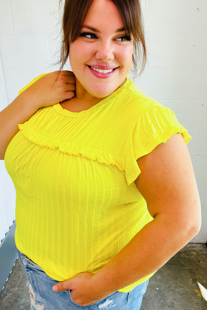 Yellow Wide Rib Frilled Shorts Sleeve Yoke Tops | Nikki &amp; Co. Boutique