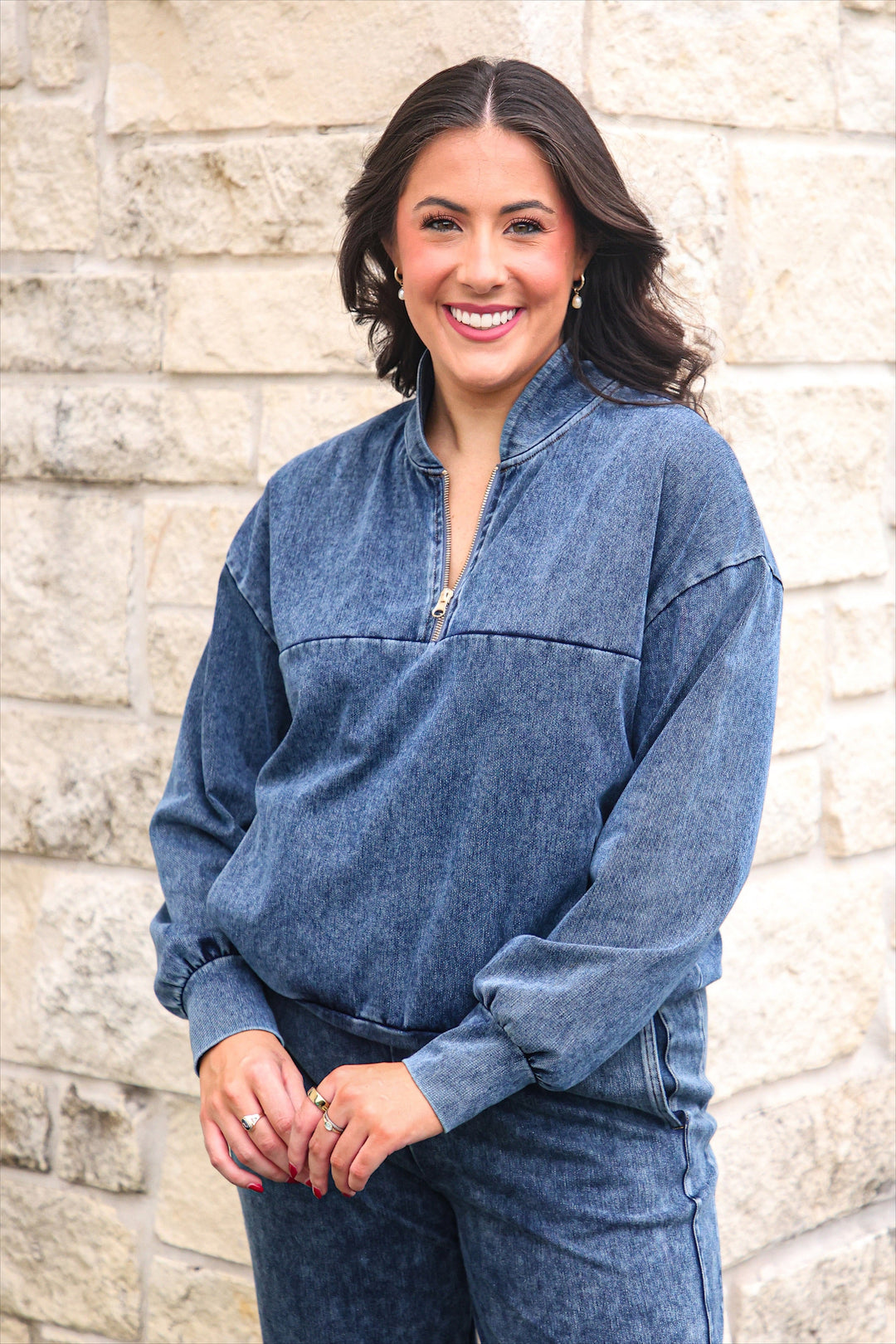 Refined Denim Quarter Zip Pullover - Light Wash (Pre-order)