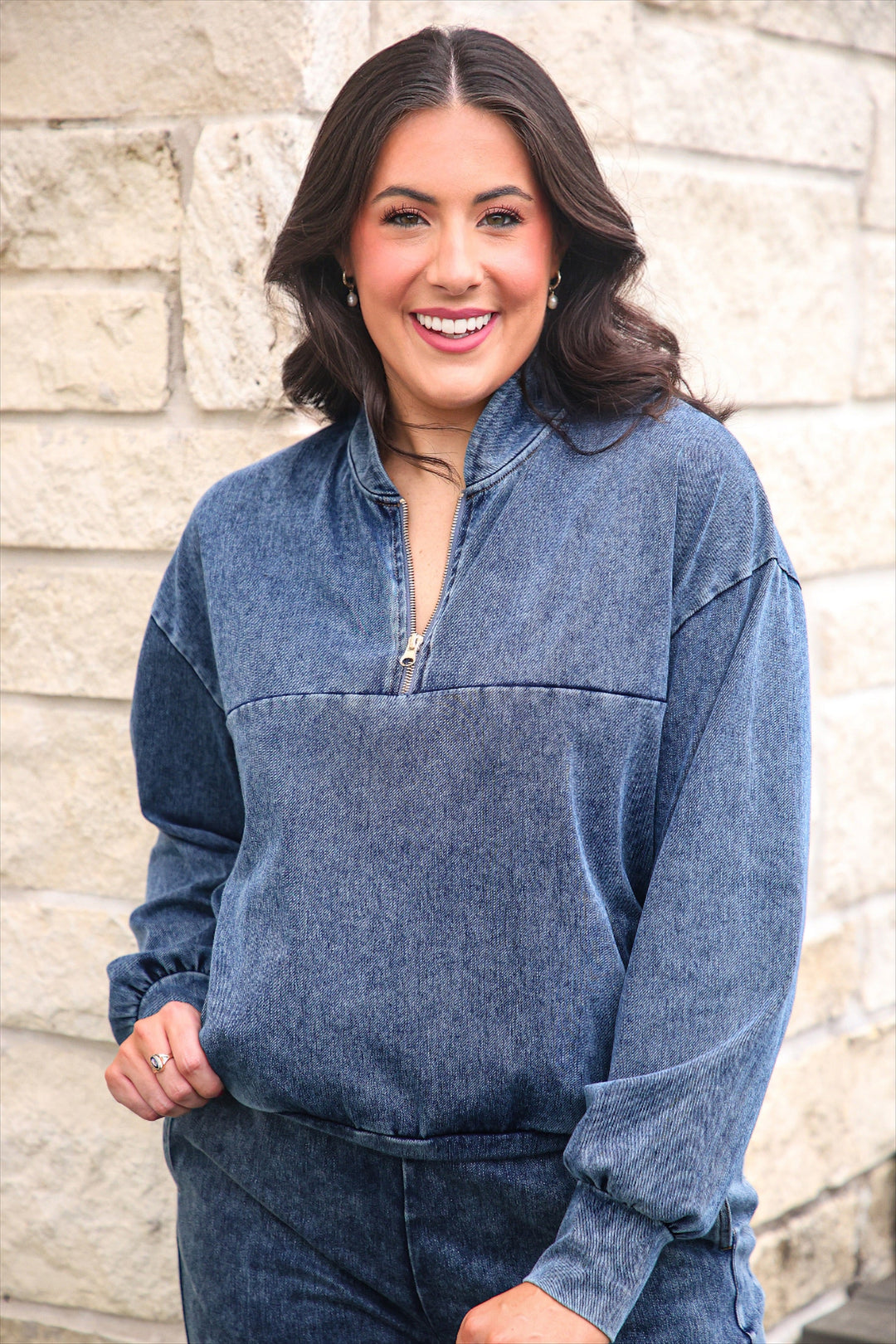 Refined Denim Quarter Zip Pullover - Light Wash (Pre-order)