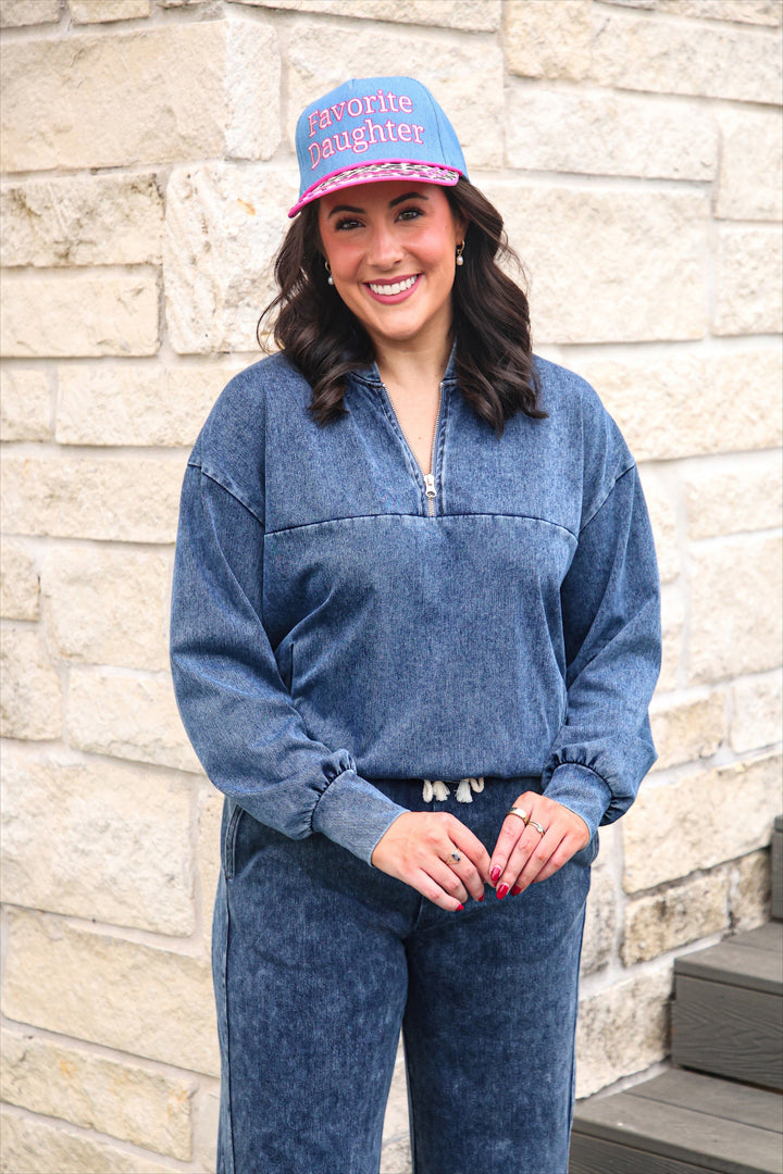 Refined Denim Quarter Zip Pullover - Light Wash (Pre-order)