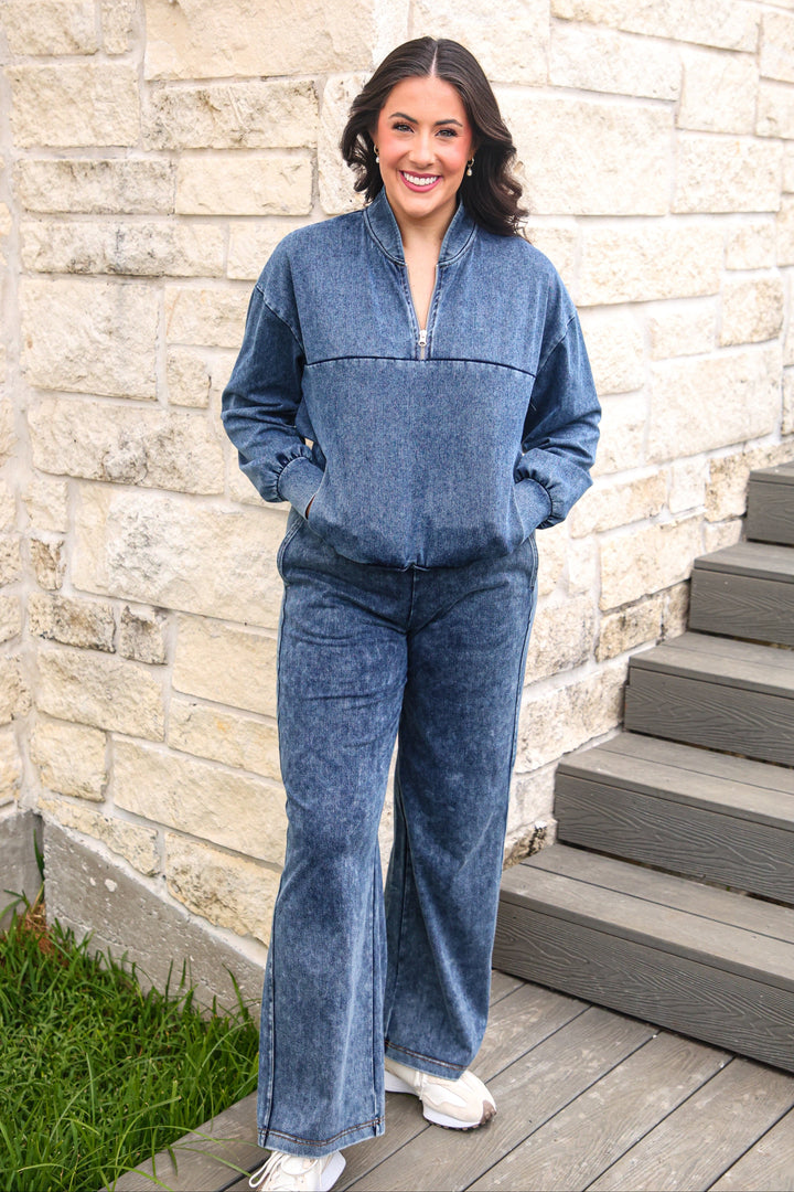 Refined Denim Quarter Zip Pullover - Light Wash (Pre-order)