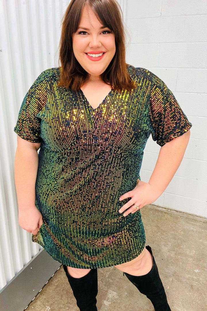 A Night To Remember Black Effervescence Sequin V Neck Dress - Nikki &amp; Co. Boutique