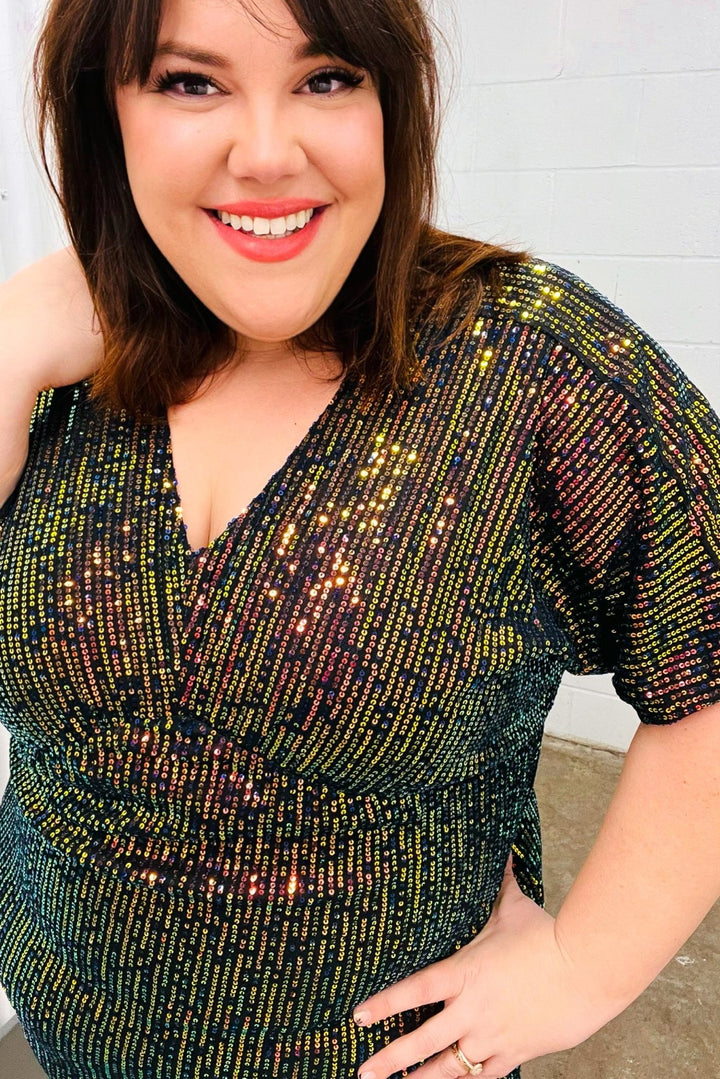 A Night To Remember Black Effervescence Sequin V Neck Dress - Nikki &amp; Co. Boutique