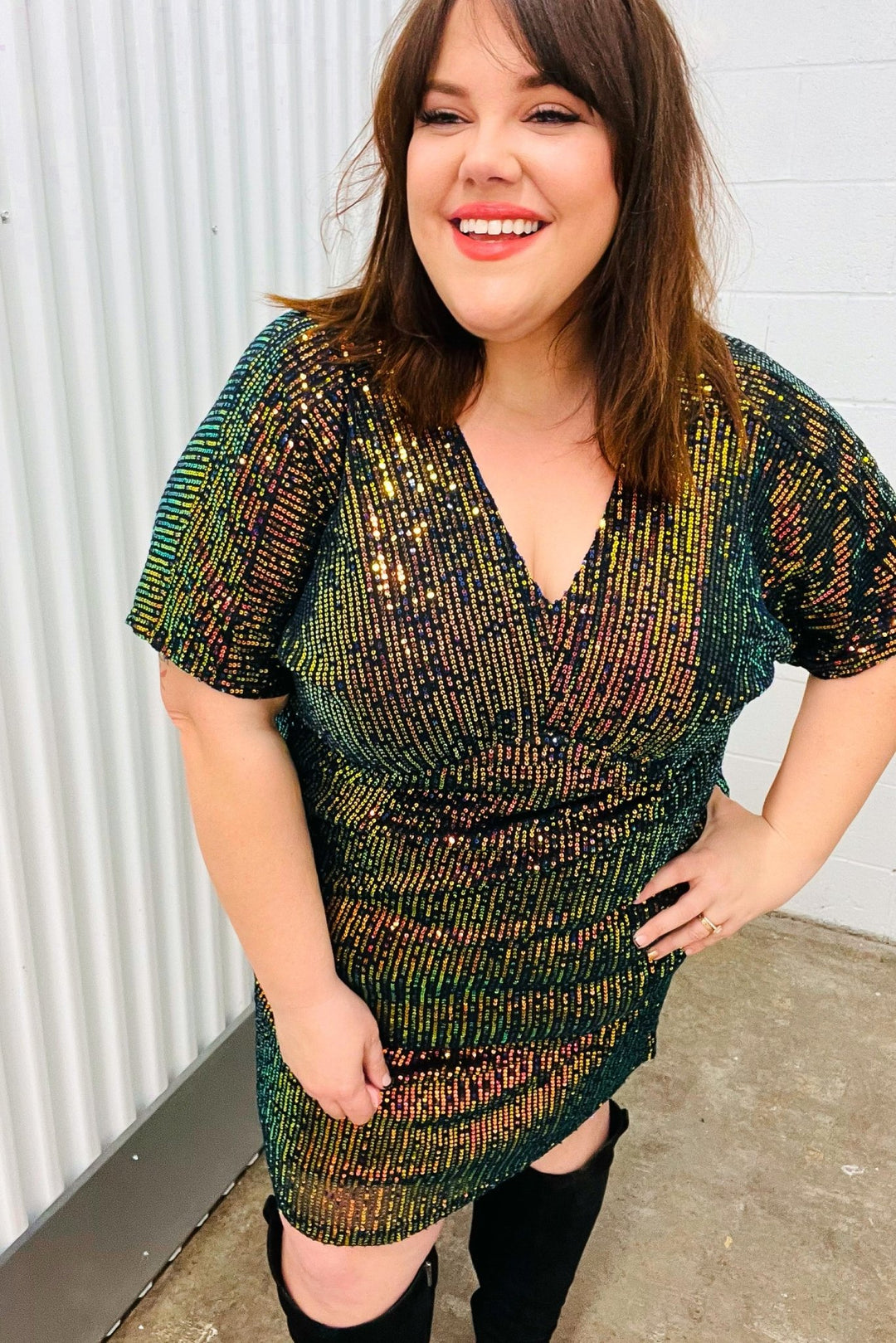A Night To Remember Black Effervescence Sequin V Neck Dress - Nikki & Co. Boutique
