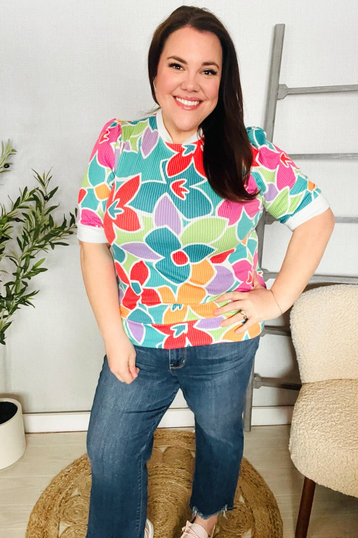Spring Vibes Multicolor floral Rib Back Bow Tie Detail Tops - Nikki &amp; Co. Boutique