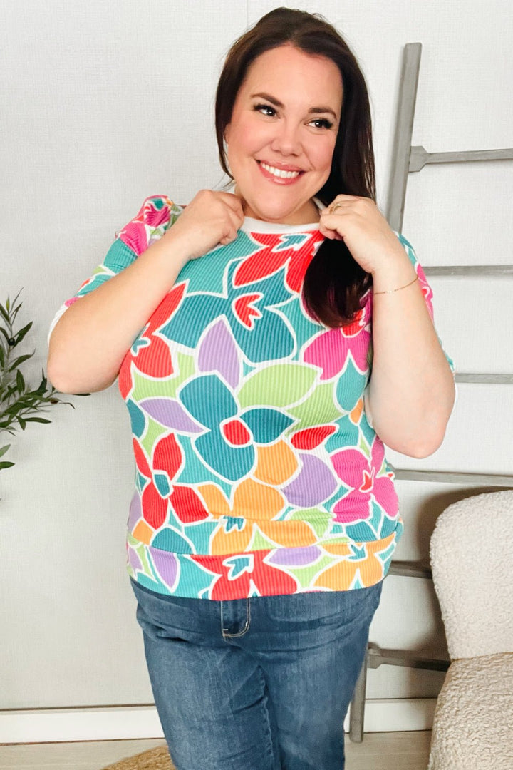 Spring Vibes Multicolor floral Rib Back Bow Tie Detail Tops - Nikki &amp; Co. Boutique