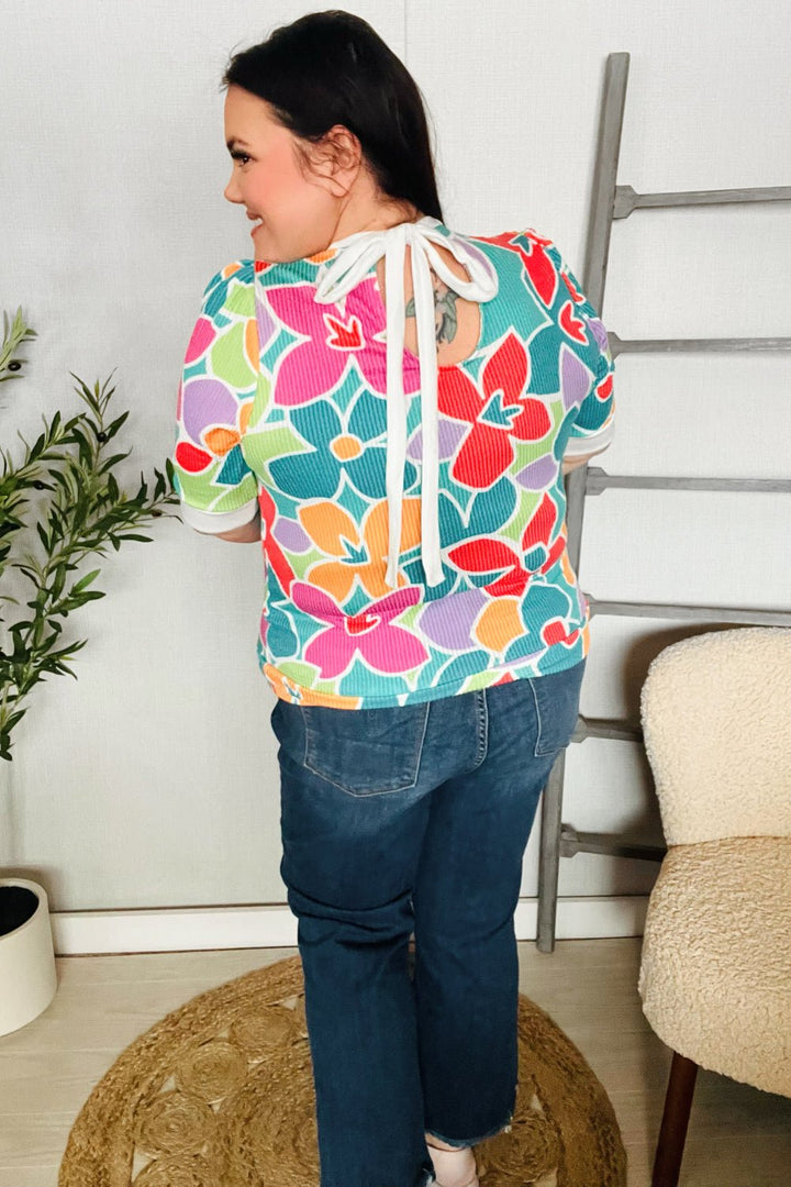 Spring Vibes Multicolor floral Rib Back Bow Tie Detail Tops - Nikki &amp; Co. Boutique