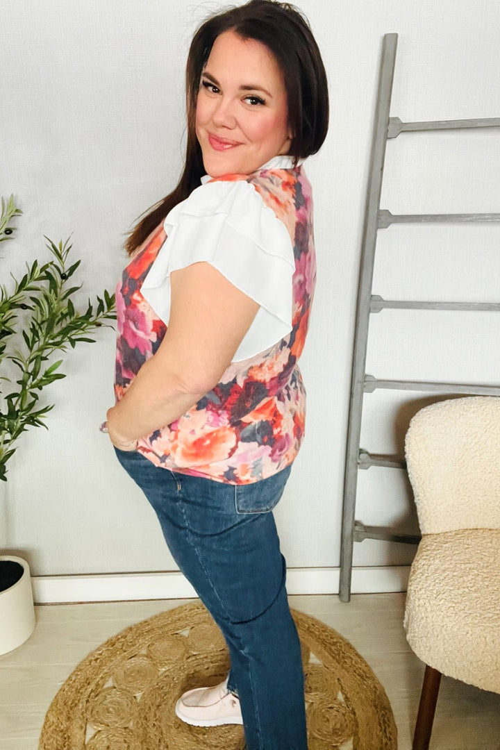 You Got This Floral Hacci TwoFer Shorts Ruffle Sleeve Blouse - Nikki &amp; Co. Boutique