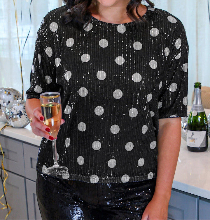 Jess Lea - Polka Dot Pop Sequin Top - Black/Silver (Pre-order) - Nikki &amp; Co. Boutique