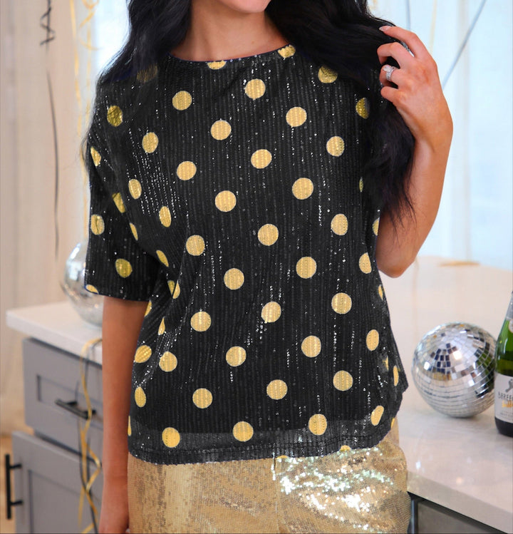 Jess Lea - Polka Dot Pop Sequin Top - Black/Gold (Pre-order) - Nikki &amp; Co. Boutique