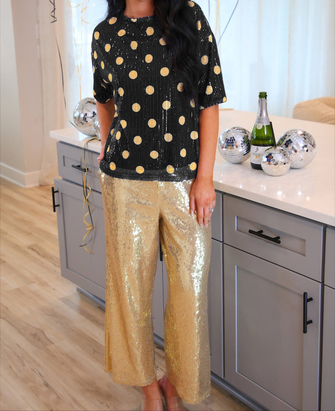 Jess Lea - Polka Dot Pop Sequin Top - Black/Gold (Pre-order) - Nikki &amp; Co. Boutique