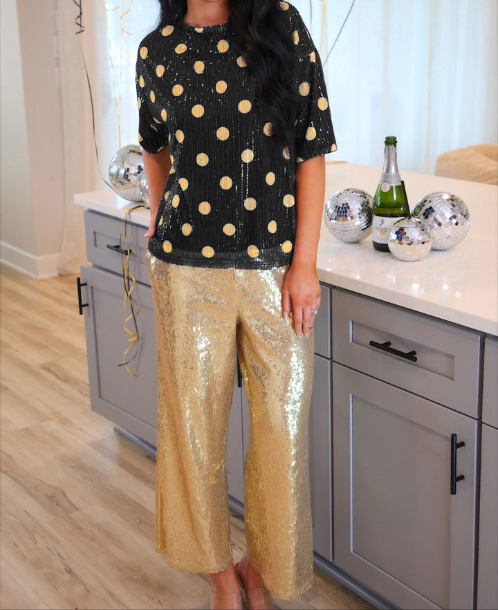 Jess Lea - Polka Dot Pop Sequin Top - Black/Gold (Pre-order) - Nikki &amp; Co. Boutique