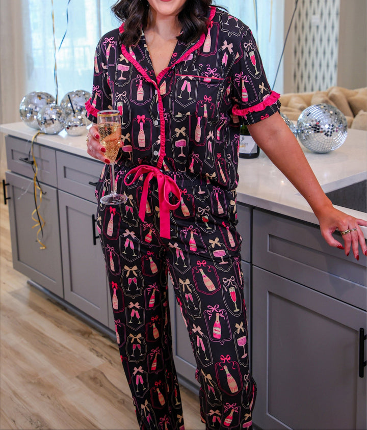 Jess Lea - Bows &amp; Bubbly After Dark Ruffle Pajama Set (Pre-order) - Nikki &amp; Co. Boutique