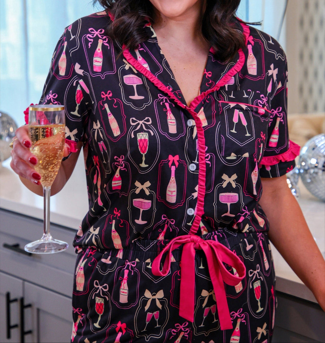 Jess Lea - Bows &amp; Bubbly After Dark Ruffle Pajama Set (Pre-order) - Nikki &amp; Co. Boutique