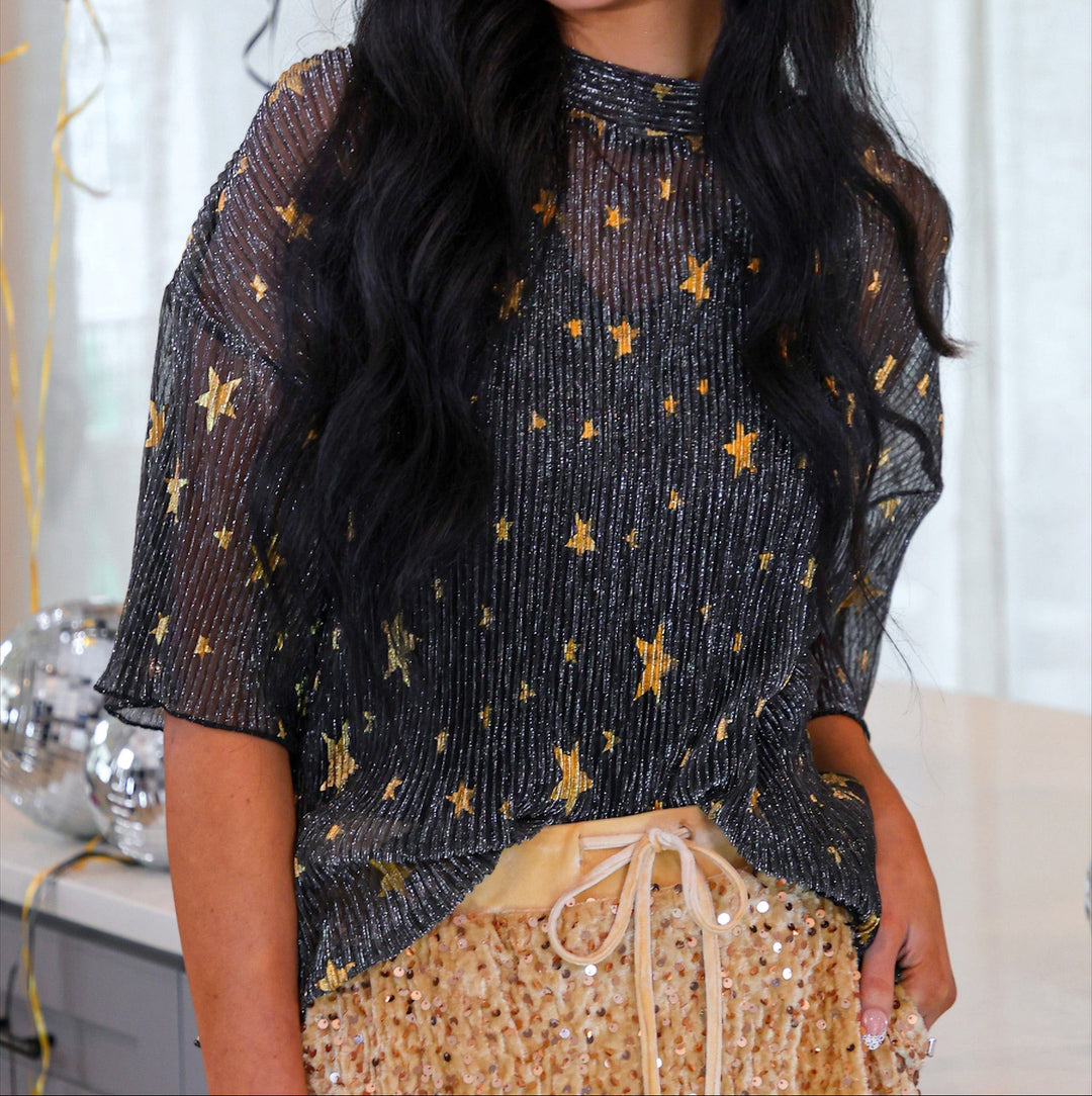 Jess Lea - Chasing Stars Mesh Top - Black (Pre-order) - Nikki &amp; Co. Boutique