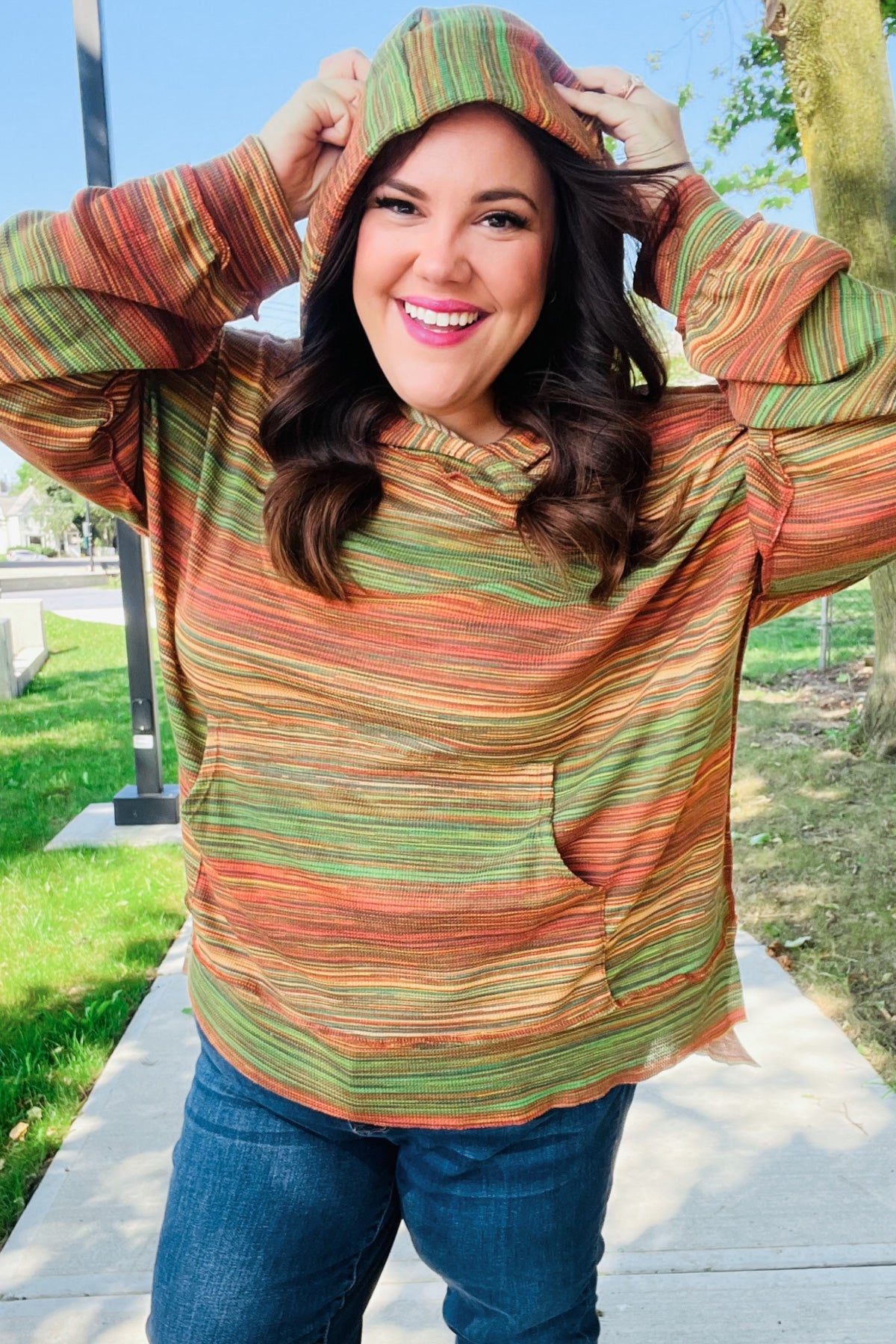 Under Your Spell Orange & Green Space Dye Thermal Hoodie - Nikki and Co Boutique