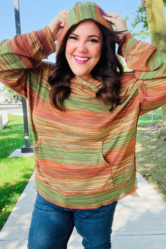 Under Your Spell Orange & Green Space Dye Thermal Hoodie - Nikki and Co Boutique