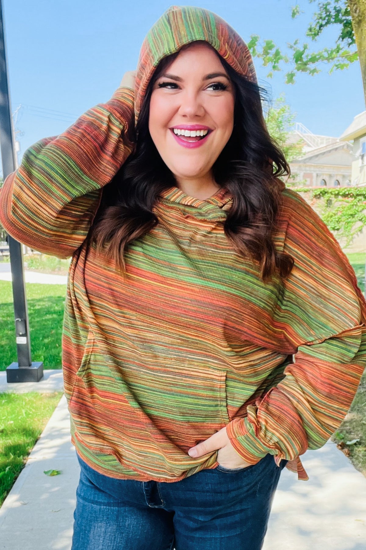 Under Your Spell Orange & Green Space Dye Thermal Hoodie - Nikki and Co Boutique