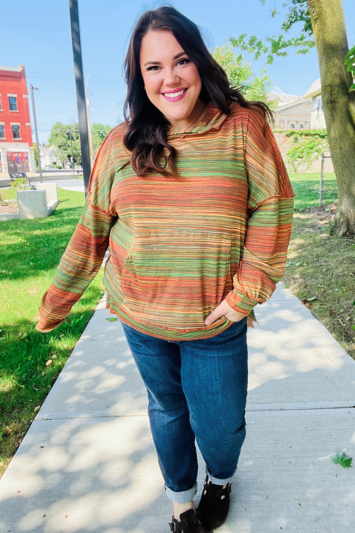 Under Your Spell Orange & Green Space Dye Thermal Hoodie - Nikki and Co Boutique