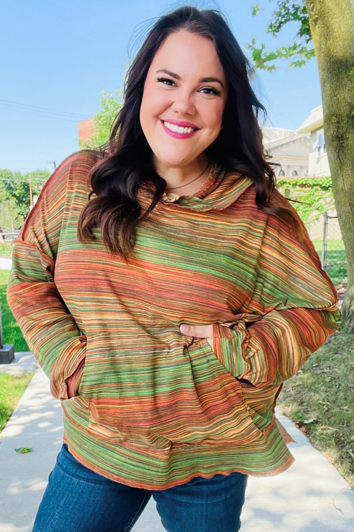 Under Your Spell Orange & Green Space Dye Thermal Hoodie - Nikki and Co Boutique