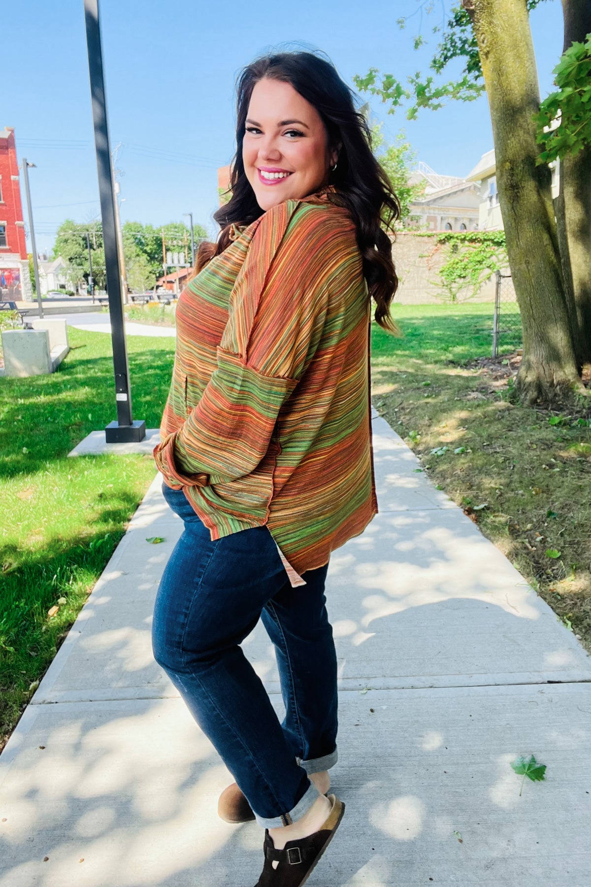 Under Your Spell Orange & Green Space Dye Thermal Hoodie - Nikki and Co Boutique