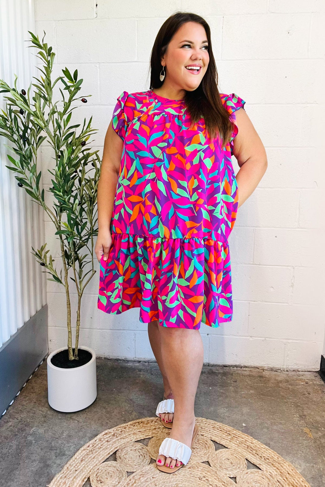 You Got This Purple Abstract Floral Print Tiered Ruffle Sleeve Dress - Nikki &amp; Co. Boutique
