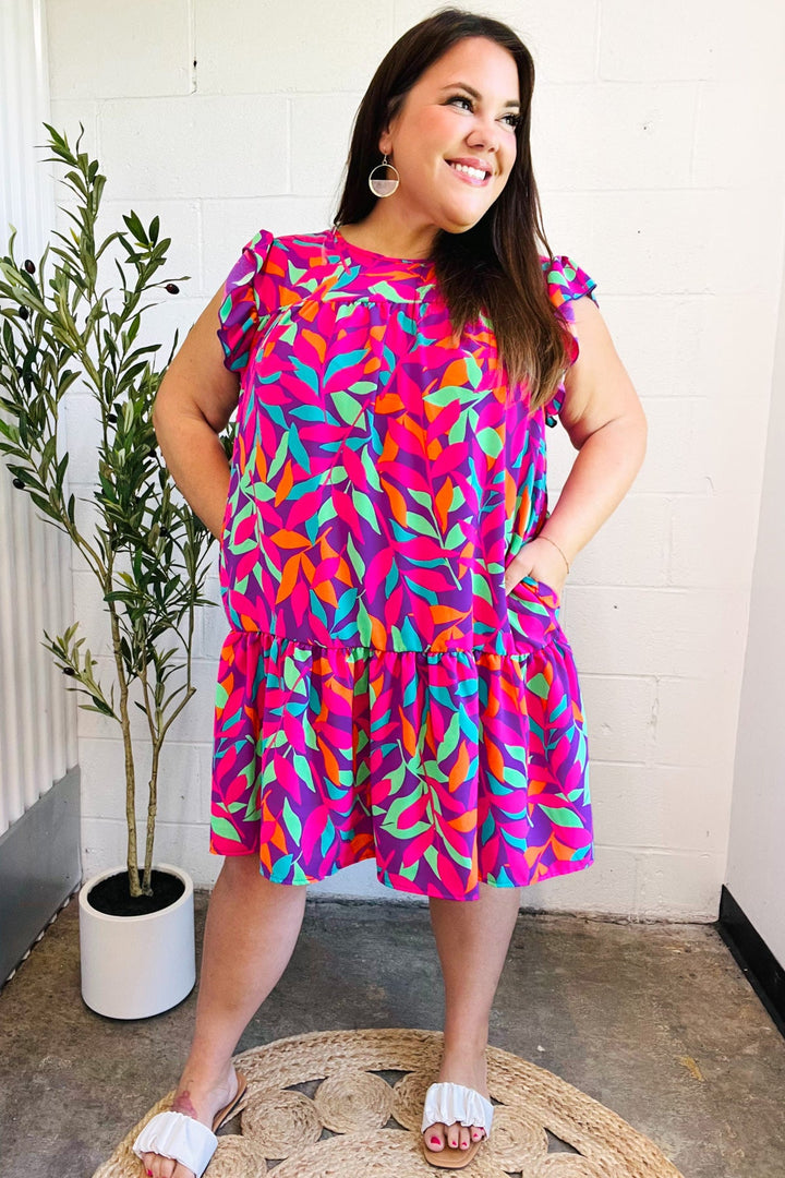 You Got This Purple Abstract Floral Print Tiered Ruffle Sleeve Dress - Nikki &amp; Co. Boutique