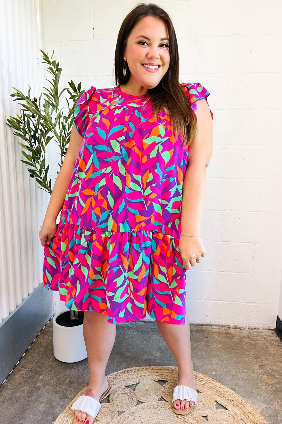 You Got This Purple Abstract Floral Print Tiered Ruffle Sleeve Dress - Nikki &amp; Co. Boutique