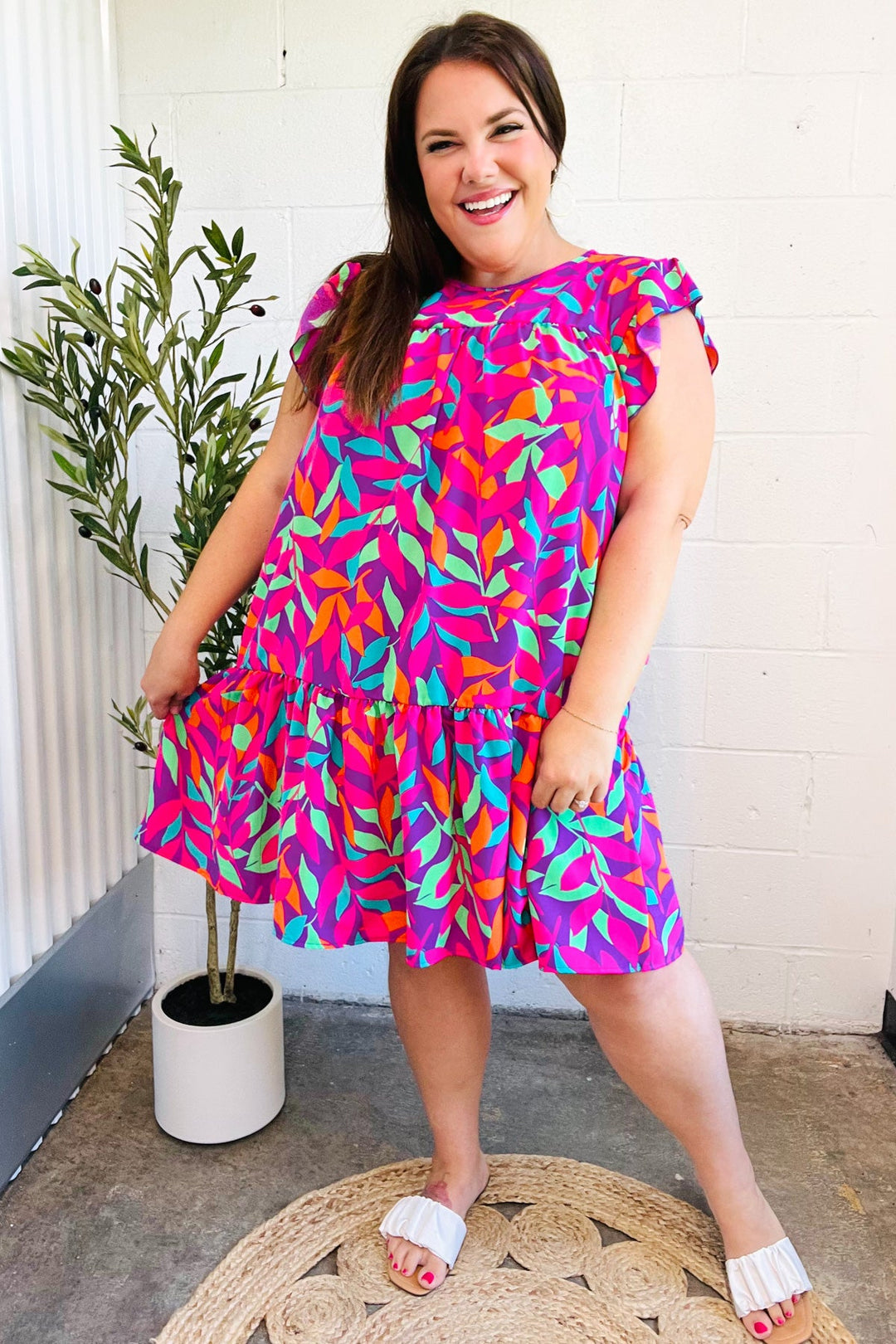 You Got This Purple Abstract Floral Print Tiered Ruffle Sleeve Dress - Nikki &amp; Co. Boutique